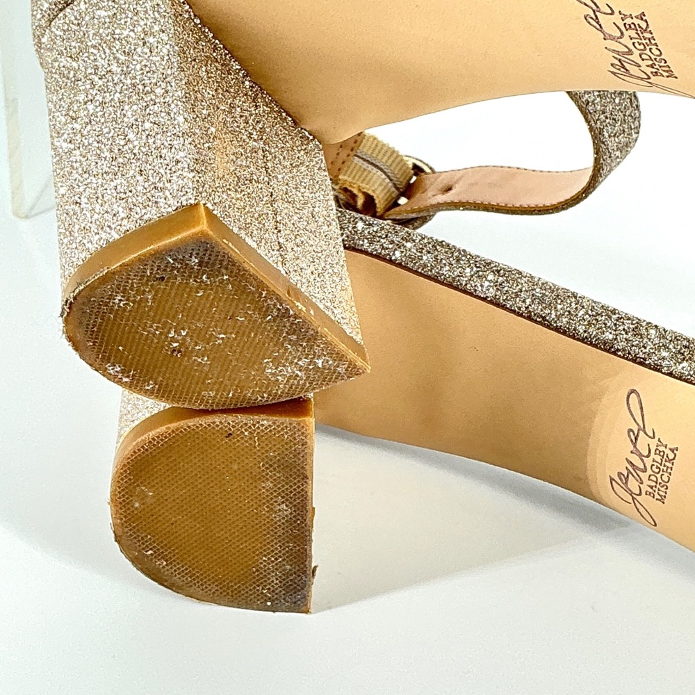 Jewel Badgley Mischka Size 8.5 Champagne Gold Glitter Crystal Heels Sandal James - Picture 9 of 12
